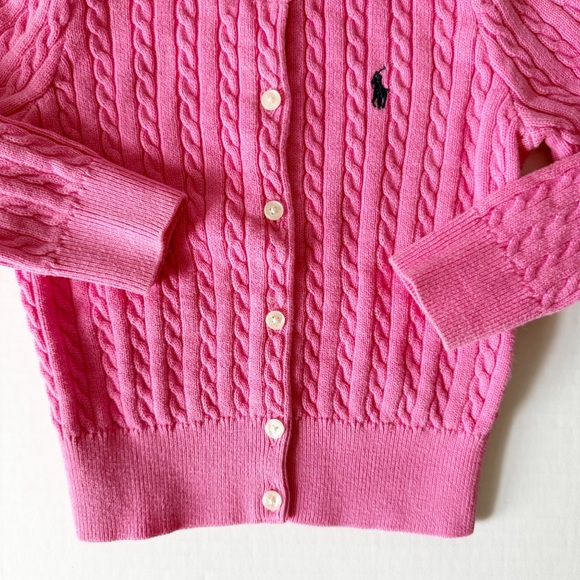 Polo Ralph Lauren Cable Knit Cotton Button Cardigan Pink Girls 3T - Picture 3 of 7